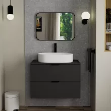 HD Kim Black 70x50 cm széles fürdőszobai szögletes fali tükör, fekete színű alumínium kerettel