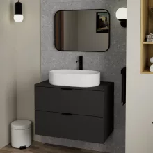 HD Kim Black 70x50 cm széles fürdőszobai szögletes fali tükör, fekete színű alumínium kerettel
