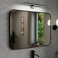 HD Kim Black 80x60 cm széles fürdőszobai szögletes fali tükör, fekete színű alumínium kerettel és LED lámpával