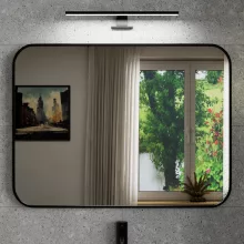 HD Kim Black 80x60 cm széles fürdőszobai szögletes fali tükör, fekete színű alumínium kerettel és LED lámpával