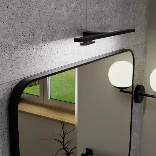 HD Kim Black 80x60 cm széles fürdőszobai szögletes fali tükör, fekete színű alumínium kerettel és LED lámpával