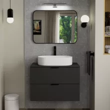 HD Kim Black 80x60 cm széles fürdőszobai szögletes fali tükör, fekete színű alumínium kerettel és LED lámpával