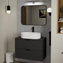 HD Kim Black 80x60 cm széles fürdőszobai szögletes fali tükör, fekete színű alumínium kerettel és LED lámpával