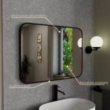 HD Kim Black 80x60 cm széles fürdőszobai szögletes fali tükör, fekete színű alumínium kerettel és LED lámpával