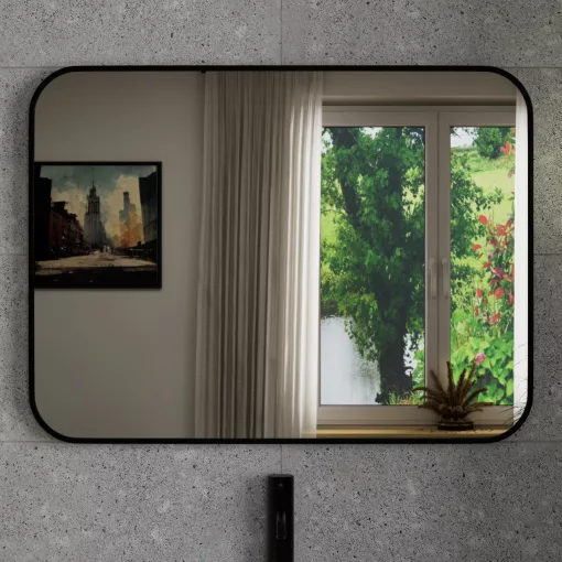 HD Kim Black 80x60 cm széles fürdőszobai szögletes fali tükör, fekete színű alumínium kerettel