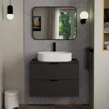 HD Kim Black 80x60 cm széles fürdőszobai szögletes fali tükör, fekete színű alumínium kerettel