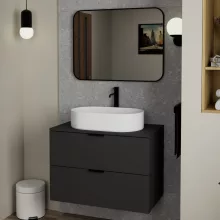 HD Kim Black 80x60 cm széles fürdőszobai szögletes fali tükör, fekete színű alumínium kerettel