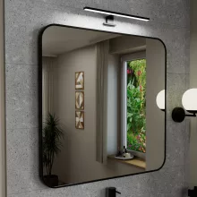 HD Kim Black 80x80 cm széles fürdőszobai fali szögletes tükör, fekete színű alumínium kerettel és LED lámpával