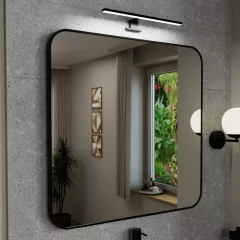   HD Kim Black 80x80 cm széles fürdőszobai fali szögletes tükör, fekete színű alumínium kerettel és LED lámpával