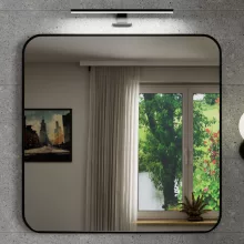 HD Kim Black 80x80 cm széles fürdőszobai fali szögletes tükör, fekete színű alumínium kerettel és LED lámpával