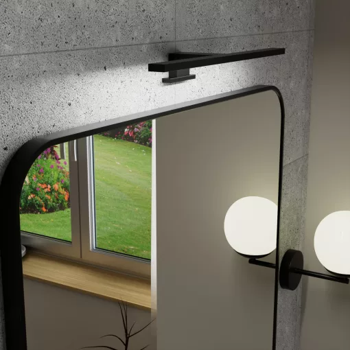HD Kim Black 80x80 cm széles fürdőszobai fali szögletes tükör, fekete színű alumínium kerettel és LED lámpával