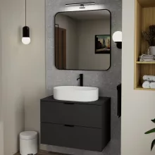 HD Kim Black 80x80 cm széles fürdőszobai fali szögletes tükör, fekete színű alumínium kerettel és LED lámpával