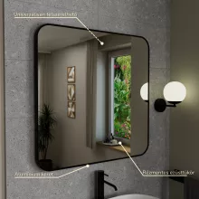 HD Kim Black 80x80 cm széles fürdőszobai fali szögletes tükör, fekete színű alumínium kerettel és LED lámpával