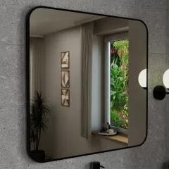   HD Kim Black 80x80 cm széles fürdőszobai fali szögletes tükör, fekete színű alumínium kerettel