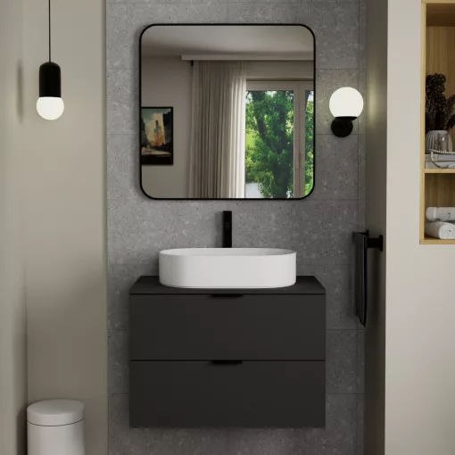 HD Kim Black 80x80 cm széles fürdőszobai fali szögletes tükör, fekete színű alumínium kerettel