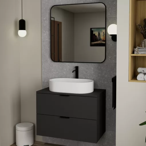 HD Kim Black 80x80 cm széles fürdőszobai fali szögletes tükör, fekete színű alumínium kerettel