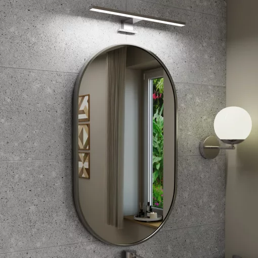 HD Kylie Chrome 45x76 cm széles fürdőszobai ovális fali tükör, krómozott alumínium kerettel és LED lámpával