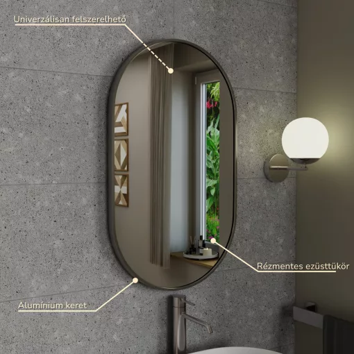 HD Kylie Chrome 45x76 cm széles fürdőszobai ovális fali tükör, krómozott alumínium kerettel és LED lámpával
