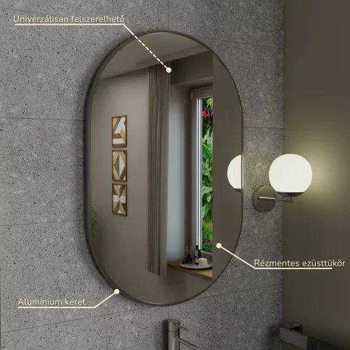 HD Kylie Chrome 60x90 cm széles fürdőszobai ovális fali tükör, krómozott alumínium kerettel