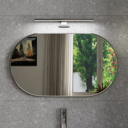 HD Kylie Chrome 76x45 cm széles fürdőszobai ovális fali tükör, krómozott alumínium kerettel és LED lámpával