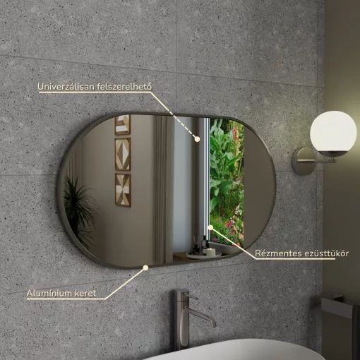 HD Kylie Chrome 76x45 cm széles fürdőszobai ovális fali tükör, krómozott alumínium kerettel