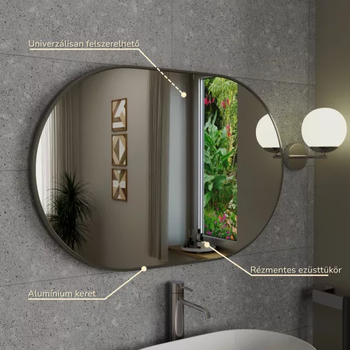 HD Kylie Chrome 90x60 cm széles fürdőszobai ovális fali tükör, krómozott alumínium kerettel