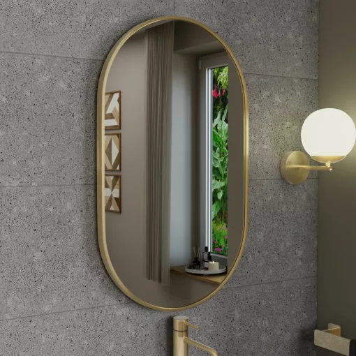 HD Kylie Gold 45x76 cm széles fürdőszobai ovális fali tükör, arany színű alumínium kerettel