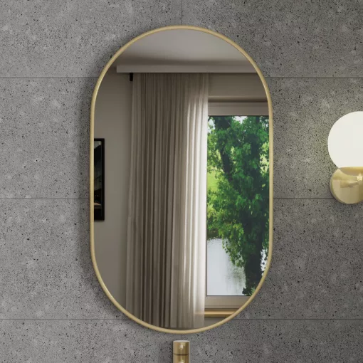 HD Kylie Gold 45x76 cm széles fürdőszobai ovális fali tükör, arany színű alumínium kerettel