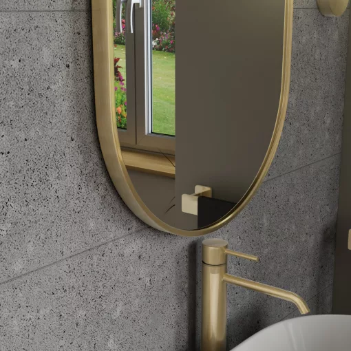 HD Kylie Gold 45x76 cm széles fürdőszobai ovális fali tükör, arany színű alumínium kerettel