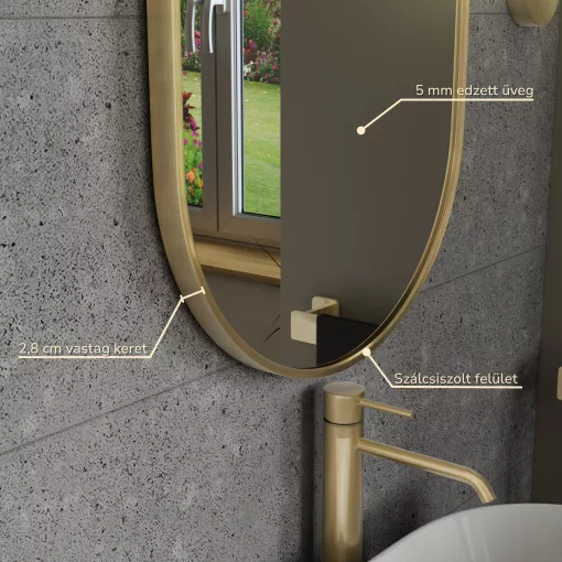 HD Kylie Gold 45x76 cm széles fürdőszobai ovális fali tükör, arany színű alumínium kerettel