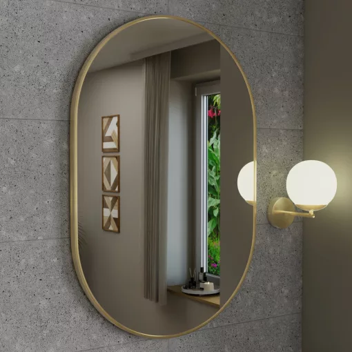 HD Kylie Gold 60x90 cm széles fürdőszobai ovális fali tükör, arany színű alumínium kerettel