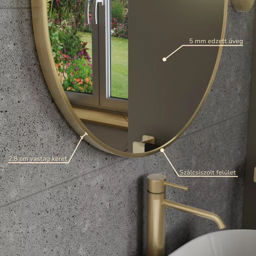 HD Kylie Gold 60x90 cm széles fürdőszobai ovális fali tükör, arany színű alumínium kerettel