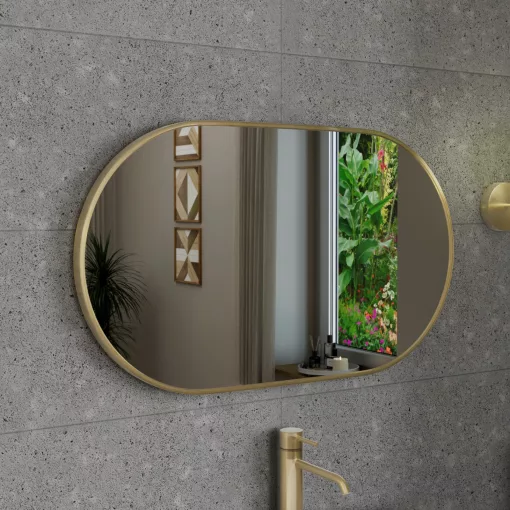 HD Kylie Gold 76x45 cm széles fürdőszobai ovális fali tükör, arany színű alumínium kerettel