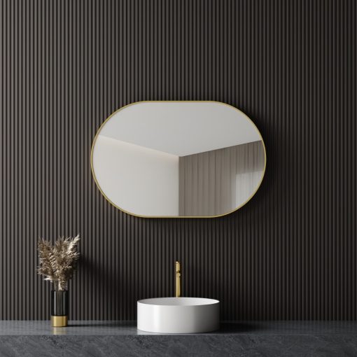 HD Kylie Gold 76/90 cm széles fürdőszobai ovális fali tükör, arany színű alumínium kerettel