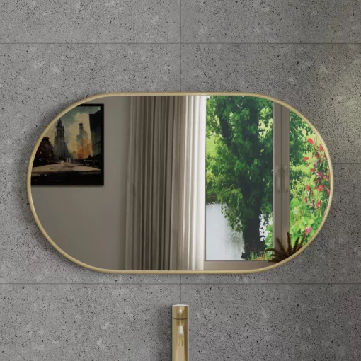 HD Kylie Gold 76x45 cm széles fürdőszobai ovális fali tükör, arany színű alumínium kerettel