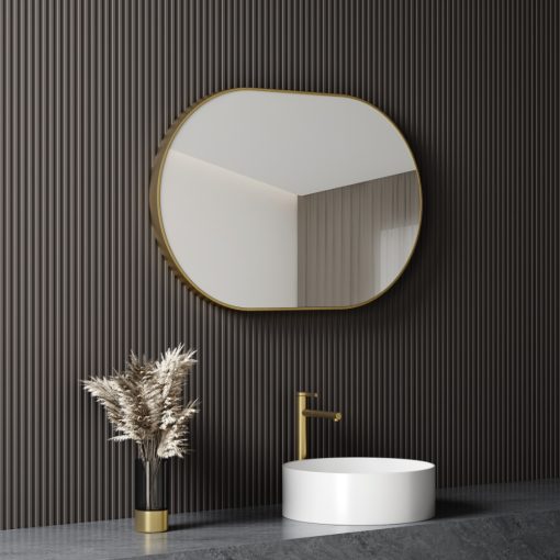 HD Kylie Gold 76/90 cm széles fürdőszobai ovális fali tükör, arany színű alumínium kerettel