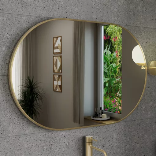 HD Kylie Gold 90x60 cm széles fürdőszobai ovális fali tükör, arany színű alumínium kerettel