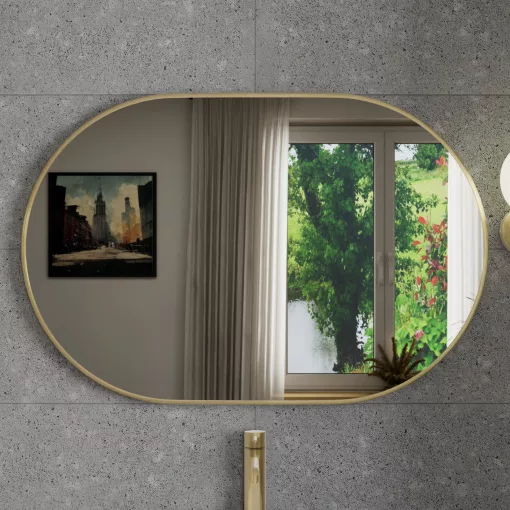 HD Kylie Gold 90x60 cm széles fürdőszobai ovális fali tükör, arany színű alumínium kerettel