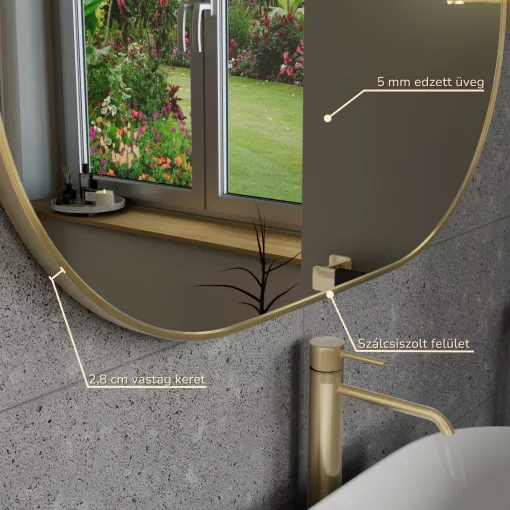 HD Kylie Gold 90x60 cm széles fürdőszobai ovális fali tükör, arany színű alumínium kerettel