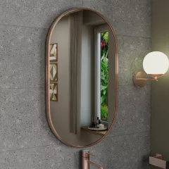   HD Kylie Brushed Copper 45x76 cm széles fürdőszobai ovális fali tükör, szálcsiszolt réz színű alumínium kerettel