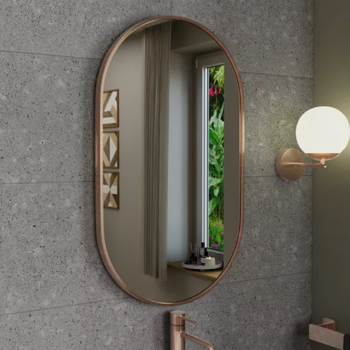 HD Kylie Brushed Copper 45x76 cm széles fürdőszobai ovális fali tükör, szálcsiszolt réz színű alumínium kerettel