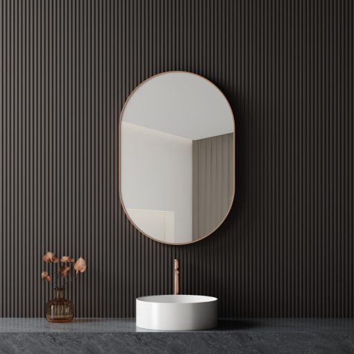 HD Kylie Brushed Copper 60 cm széles fürdőszobai ovális fali tükör, szálcsiszolt réz színű alumínium kerettel