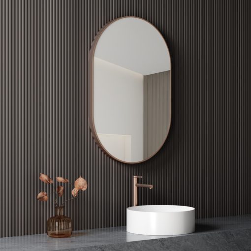 HD Kylie Brushed Copper 60 cm széles fürdőszobai ovális fali tükör, szálcsiszolt réz színű alumínium kerettel