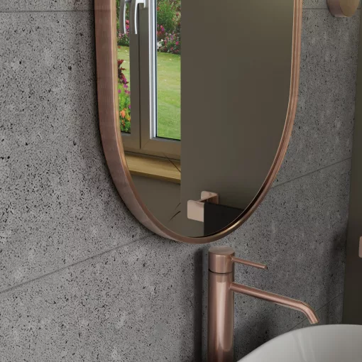 HD Kylie Brushed Copper 45x76 cm széles fürdőszobai ovális fali tükör, szálcsiszolt réz színű alumínium kerettel