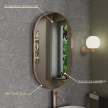 HD Kylie Brushed Copper 45x76 cm széles fürdőszobai ovális fali tükör, szálcsiszolt réz színű alumínium kerettel