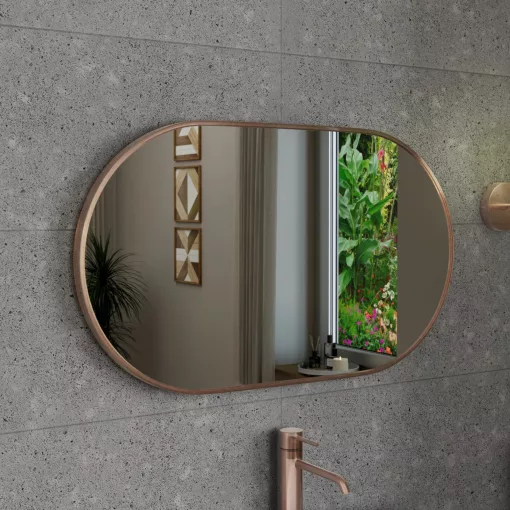 HD Kylie Brushed Copper 76x45 cm széles fürdőszobai ovális fali tükör, szálcsiszolt réz színű alumínium kerettel