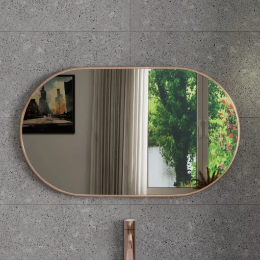 HD Kylie Brushed Copper 76x45 cm széles fürdőszobai ovális fali tükör, szálcsiszolt réz színű alumínium kerettel