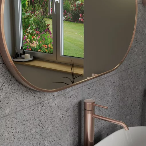 HD Kylie Brushed Copper 76x45 cm széles fürdőszobai ovális fali tükör, szálcsiszolt réz színű alumínium kerettel