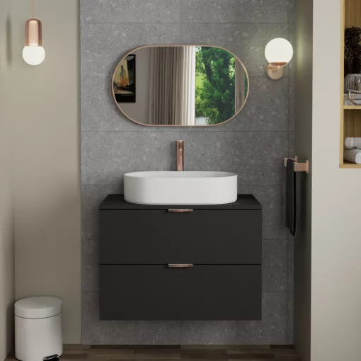 HD Kylie Brushed Copper 76x45 cm széles fürdőszobai ovális fali tükör, szálcsiszolt réz színű alumínium kerettel