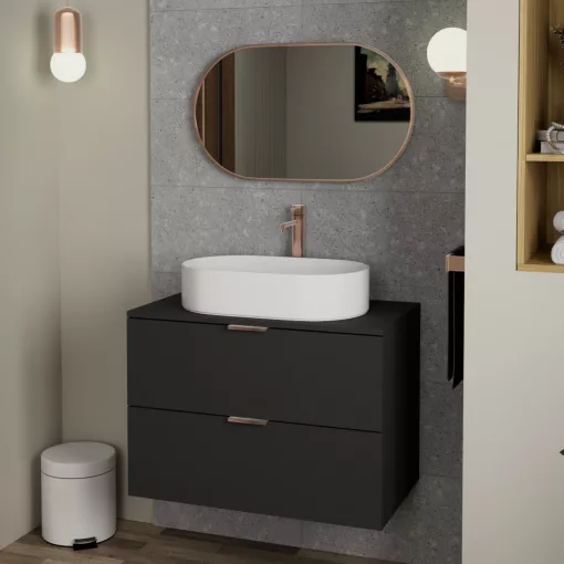 HD Kylie Brushed Copper 76x45 cm széles fürdőszobai ovális fali tükör, szálcsiszolt réz színű alumínium kerettel